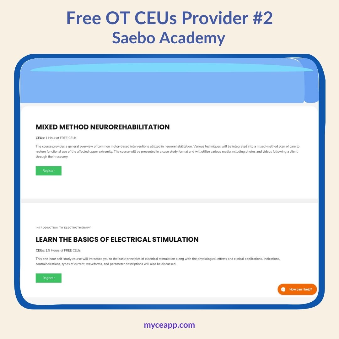 Saebo Academy free OT CEUs course page