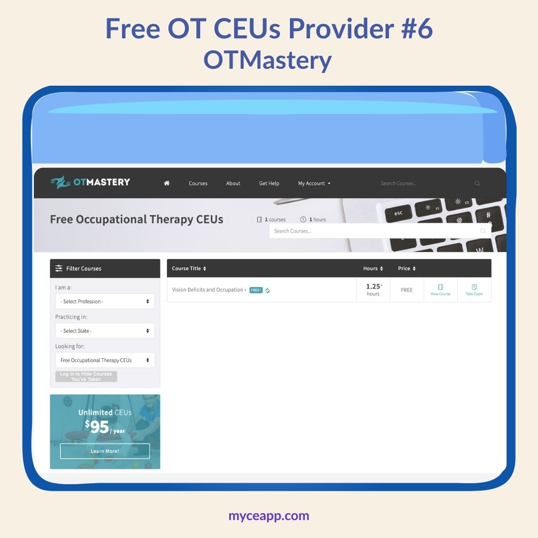 OTMastery free occupational therapy CEU course listing