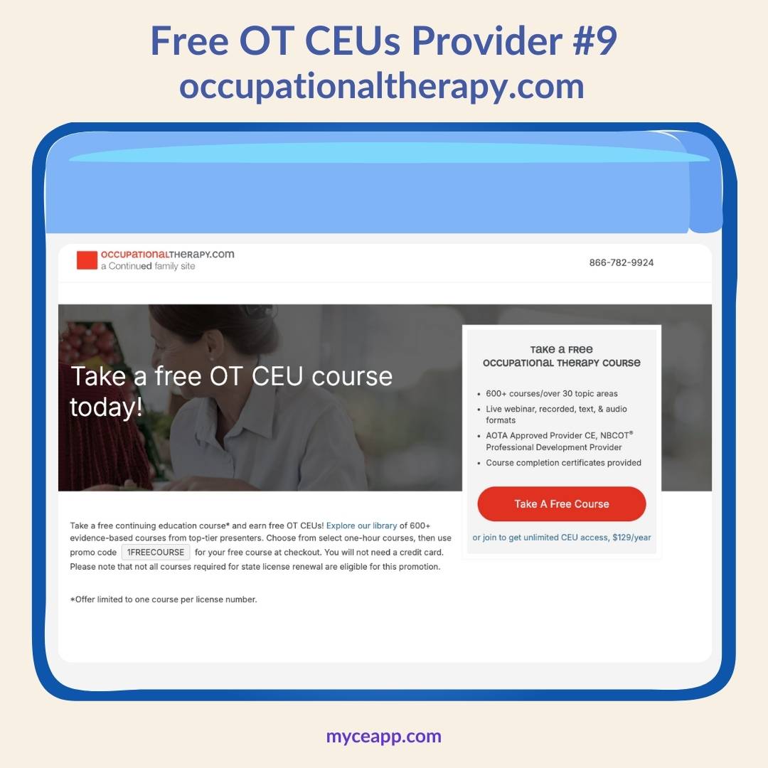 OccupationalTherapy.com free OT CEU course promotion