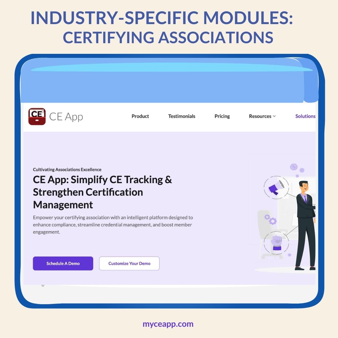 CE App product page for certifying associations