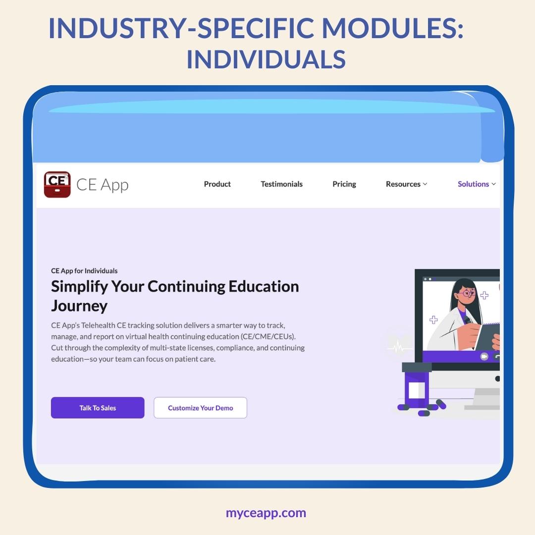 CE App’s interface for individuals managing personal CE, CME, or CEUs