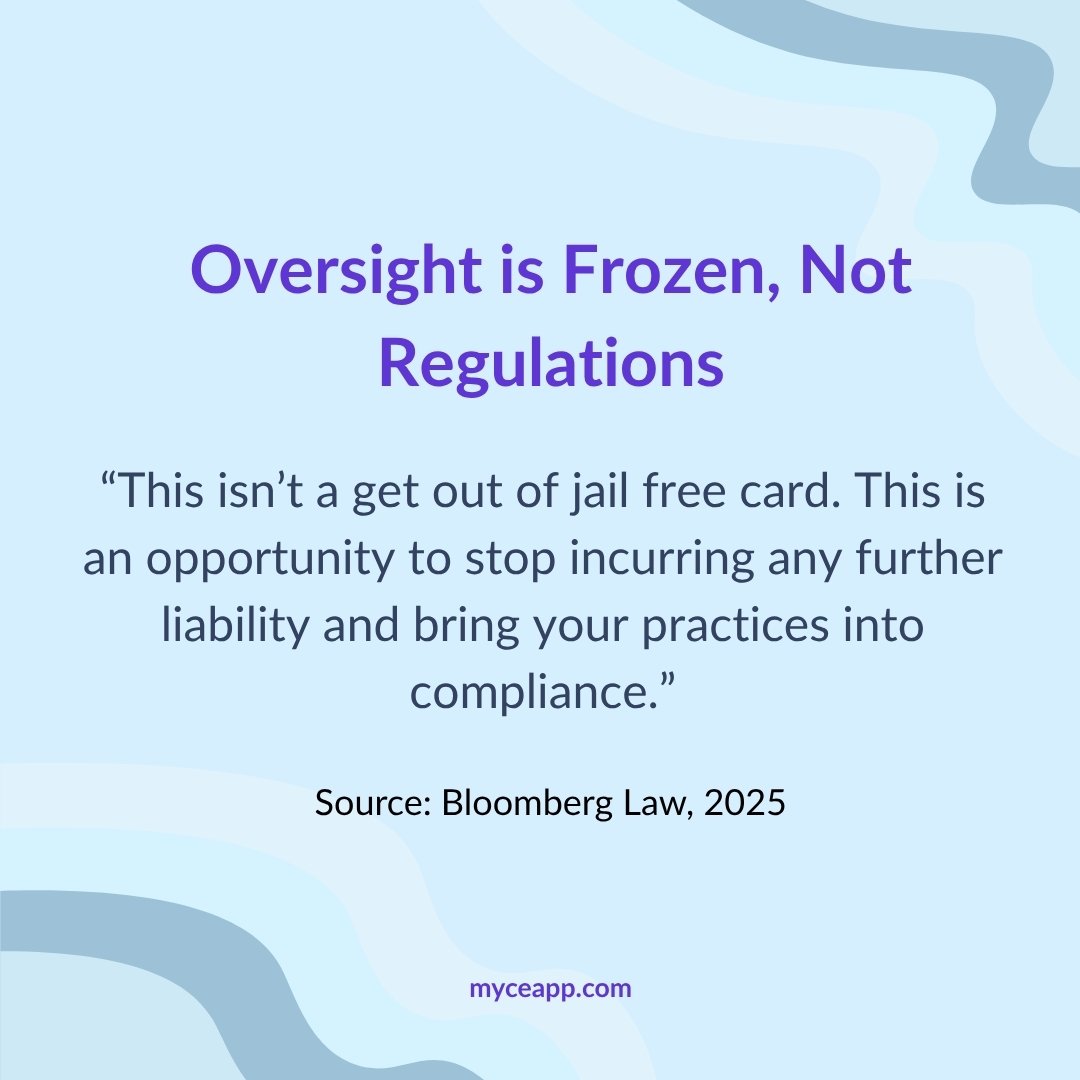 Compliance quote image stating oversight is frozen not regulations